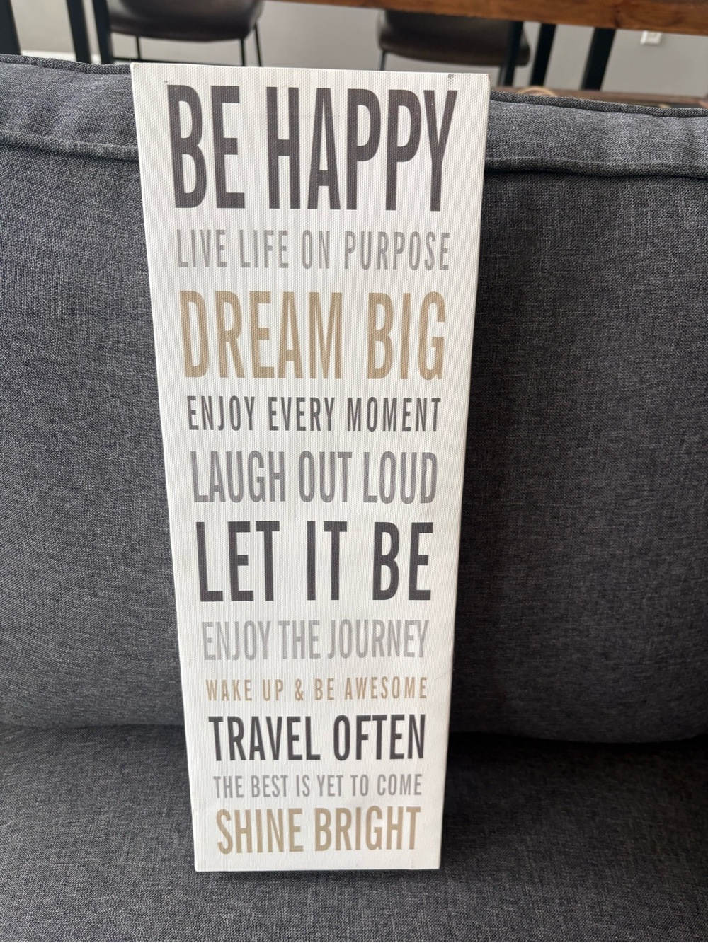 Be Happy Dream Big Wall Decor - White, Gray & Gold Typography